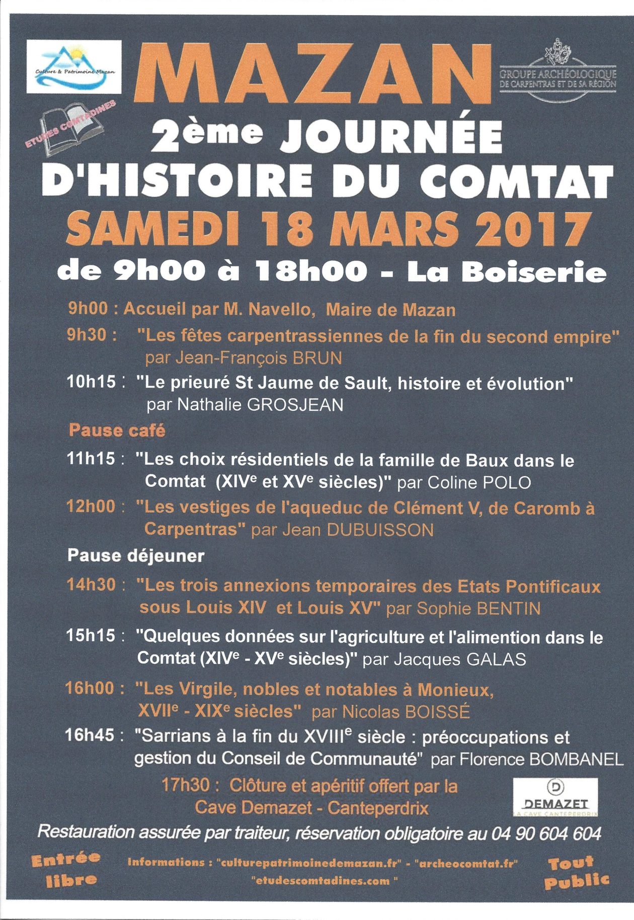 Affiche présentation conférences patrimoine 2017 La Boiserie Mazan