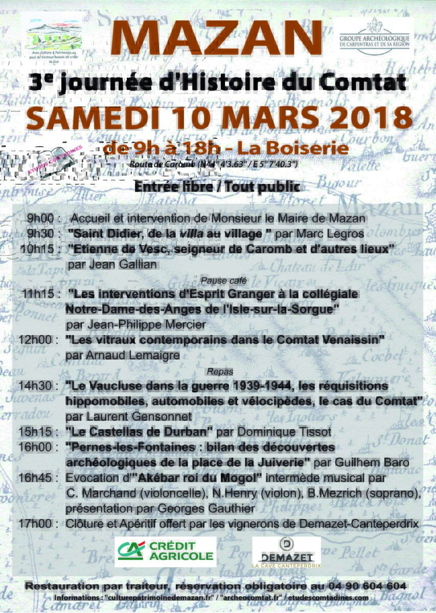 Affiche présentation conférence patrimoine mazan et le Comté Venaissin 2018